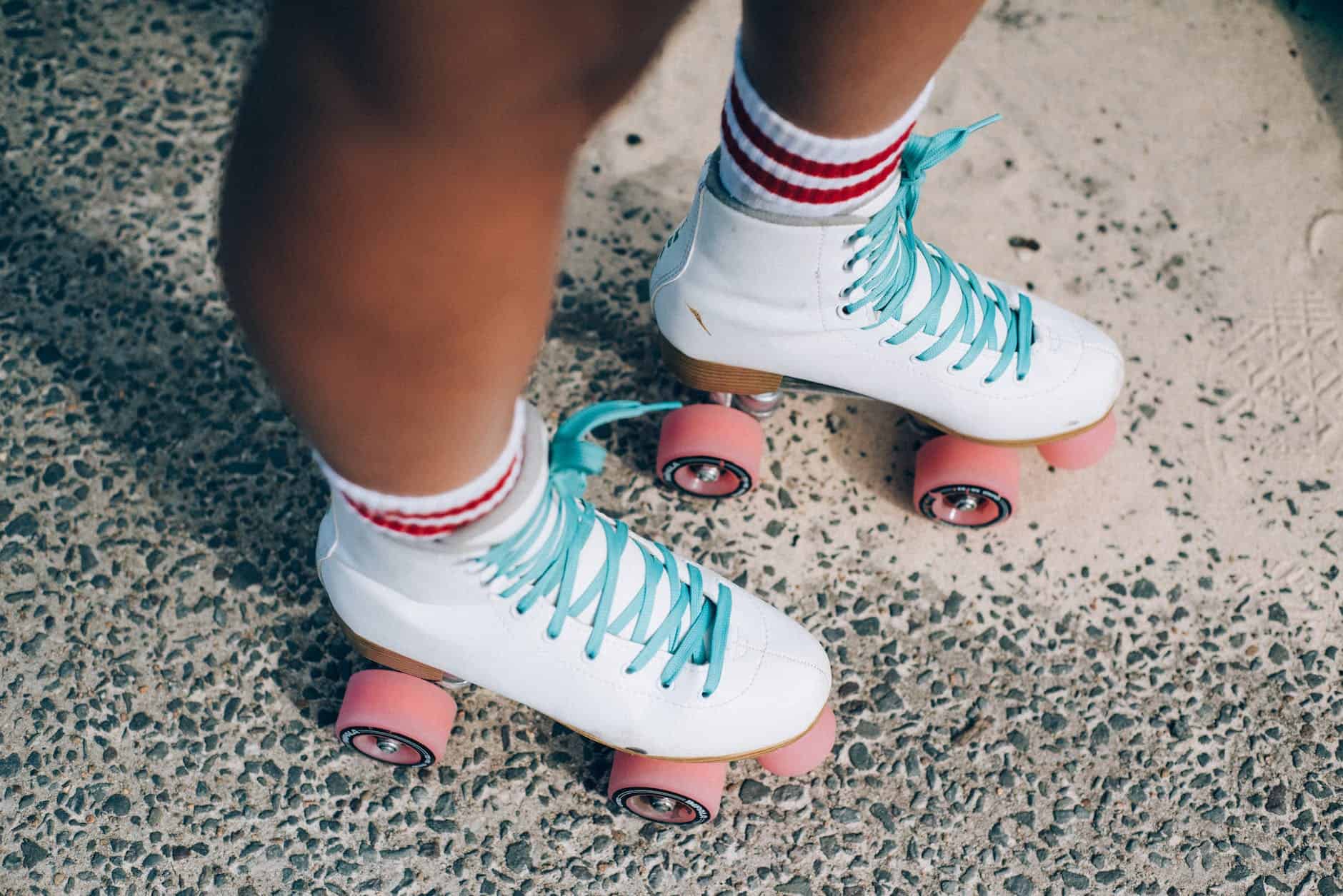 white and red roller skates